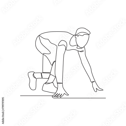 One continuous line drawing of people in running sport championship vector illustration. Athletics sport design illustration simple linear style vector concept.  Suitable for your asset vector design.