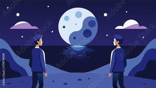 As the moons glow danced across their faces two partners discussed the concept of parallel universes and the idea of alternate versions of themselves. Vector illustration