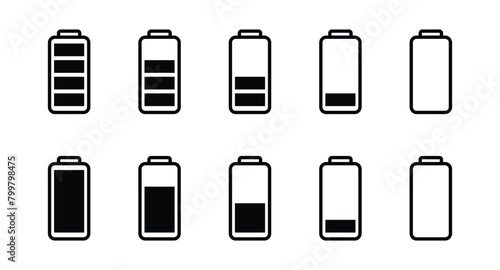 battery icon set. battery vector collection. battery level indicators. battery charger icon