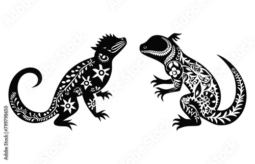 Lizard mandala Silhouette Vector art, Reptile black Silhouette Clipart