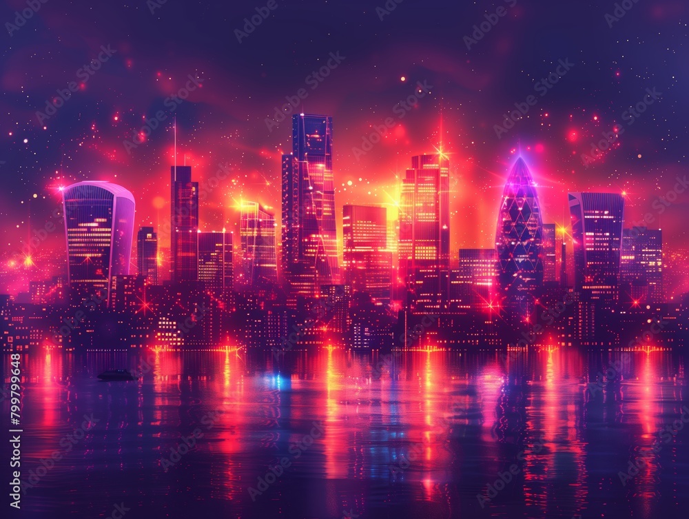 Neon cityscape design illustration Neon cityscape design illustration