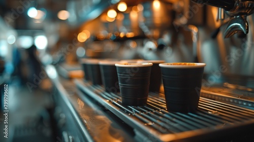 With precision and care, a photographer captures the essence of a café by focusing on its signature mockup coffee cups.