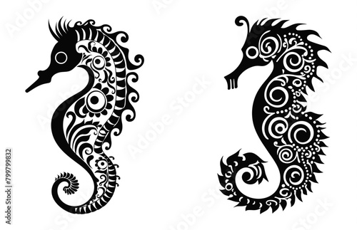 Seahorse mandala Silhouette Vector art, Sea horse black Silhouette Clipart