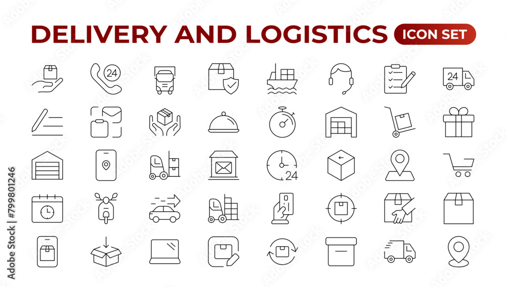 Delivery service icon set. Containing order tracking, delivery home, courier and cargo icons. Shipping Solid iconcollection. logistics web in line style. Courier, shipping, express delivery icon.