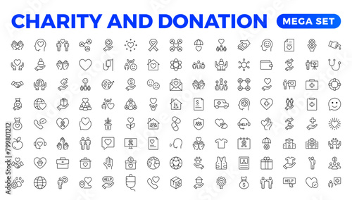 charity and donation icon set. charity and donation icon set, Help, volunteer, donated assistance, sharing, and solidarity symbol. Solid icons vector collection.