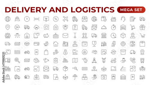 Delivery service icon set. Containing order tracking, delivery home, courier and cargo icons. Shipping Solid iconcollection. logistics web in line style. Courier, shipping, express delivery icon.