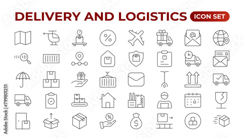 Delivery service icon set. Containing order tracking, delivery home, courier and cargo icons. Shipping Solid iconcollection. logistics web in line style. Courier, shipping, express delivery icon.