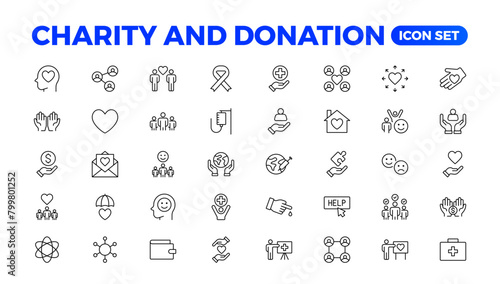 charity and donation icon set. charity and donation icon set, Help, volunteer, donated assistance, sharing, and solidarity symbol. Solid icons vector collection.