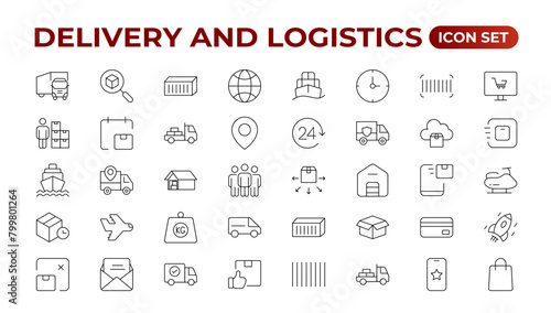 Delivery service icon set. Containing order tracking, delivery home, courier and cargo icons. Shipping Solid iconcollection. logistics web in line style. Courier, shipping, express delivery icon. © artnazu