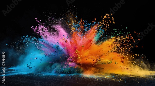 Bold and dramatic  abstract colorful splashes leap across the canvas of a rich black background. 