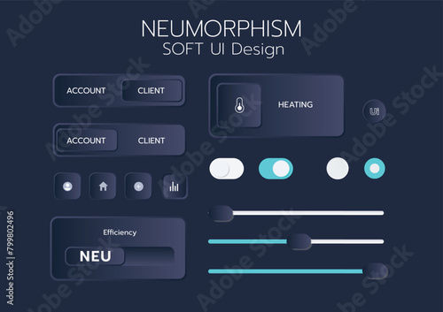 3D Neumorphic Soft UI Design. 3D Bottons.