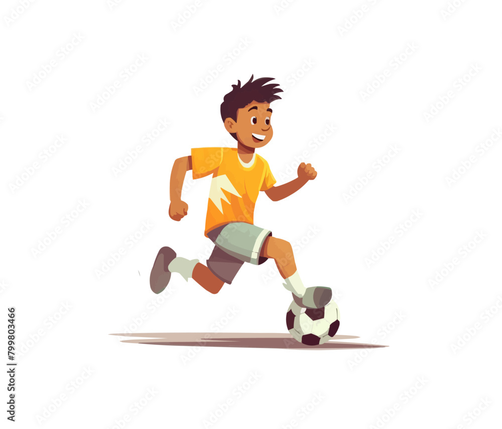 boy playing soccer vector flat minimalistic isolated illustration