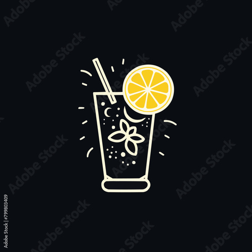 lemon juice cocktail line icon vector illustration cafe bar drink logo design and so on
