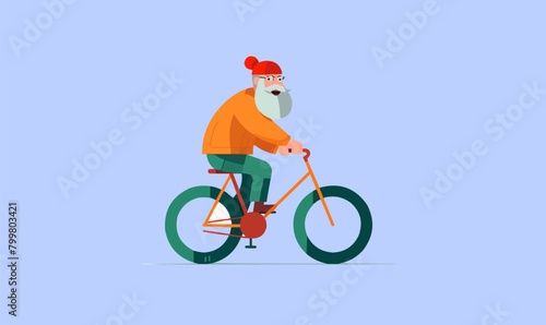 old man riding bycicle vector flat minimalistic isolated illustration