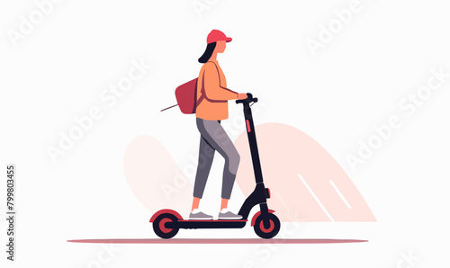 woman standing riding e-scooter vector flat isolated illustration