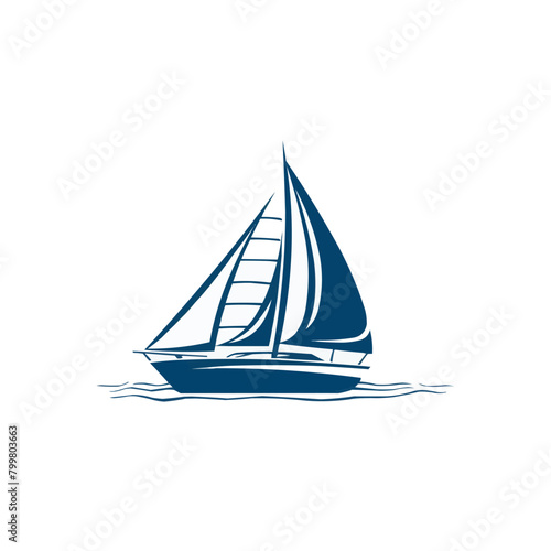 Yacht boat, sailing icon. Yachting sport club, vacation marine tour or sea travel agency simple vector emblem. Ship transportation service minimalistic icon or symbol with cruise ships, sail vessels