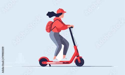 woman standing riding e-scooter vector flat isolated illustration -