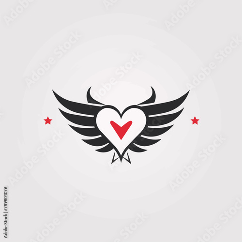Heart and wing star with line art style logo icon design template