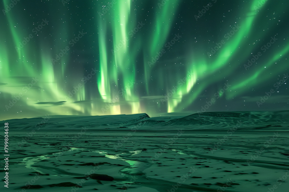Dreamy aurora borealis dancing across the sky,