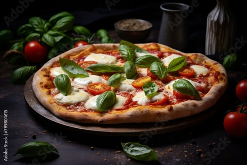 Delicious Margherita pizza, crafted with fresh ingredients in a pizzeria