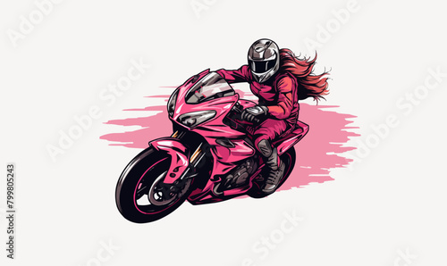 woman riding Motor bike isolated vector style with transparent background illustration