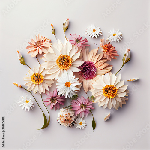 Elegant Pink Bouquet: Quality Top-View Image of Flowers on Light Pink Background