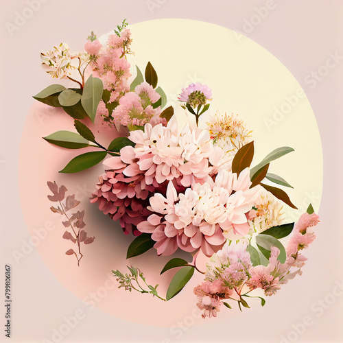 Light Pink Floral Dream: Quality Top-View Image of Flowers on Pastel Background