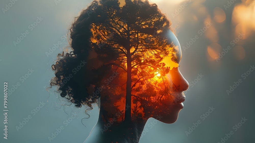 Organic Harmony: Human Form and Tree Line in Captivating Double Exposure