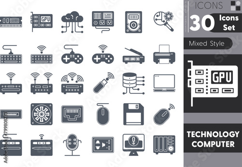 Set of Technology Computer mixedline icons in linear style. User opinion and survey. Mixed 
line icon collection. Conceptual pictogram and infographic.