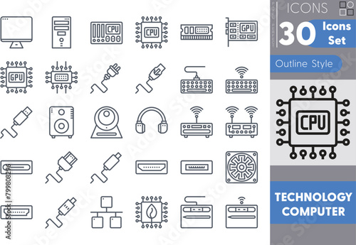 Set of Technology Computer outline icons in linear style. User opinion and survey. outline icon collection. Conceptual pictogram and infographic.