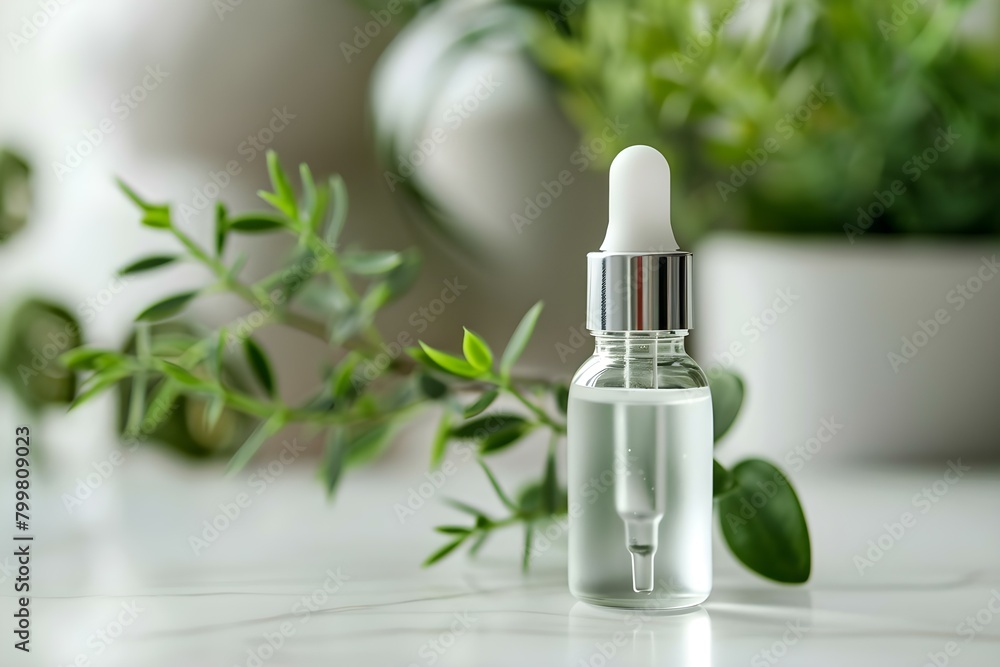 Serum Bottle for Skincare: White Glass with Essential Oils and Collagen. Concept Skincare, Serum Bottle, Essential Oils, Collagen, White Glass