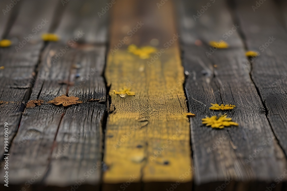 Texture of old wood with yellow lichen Generator AI 
