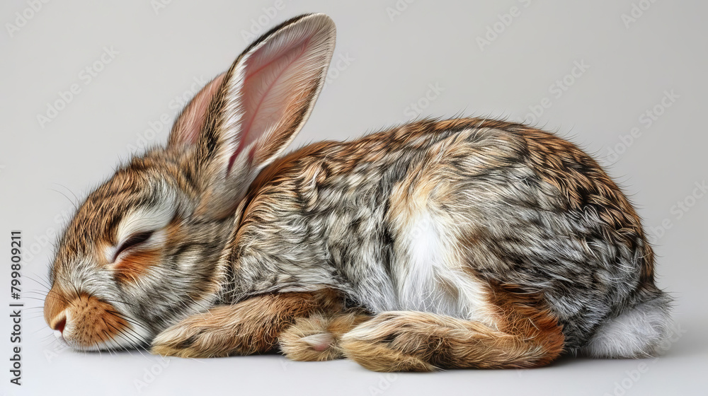 Relaxed rabbit, no shadow, crisp white background,