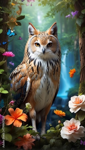 great horned owl in the forest Nature's Tapestry Vibrant 