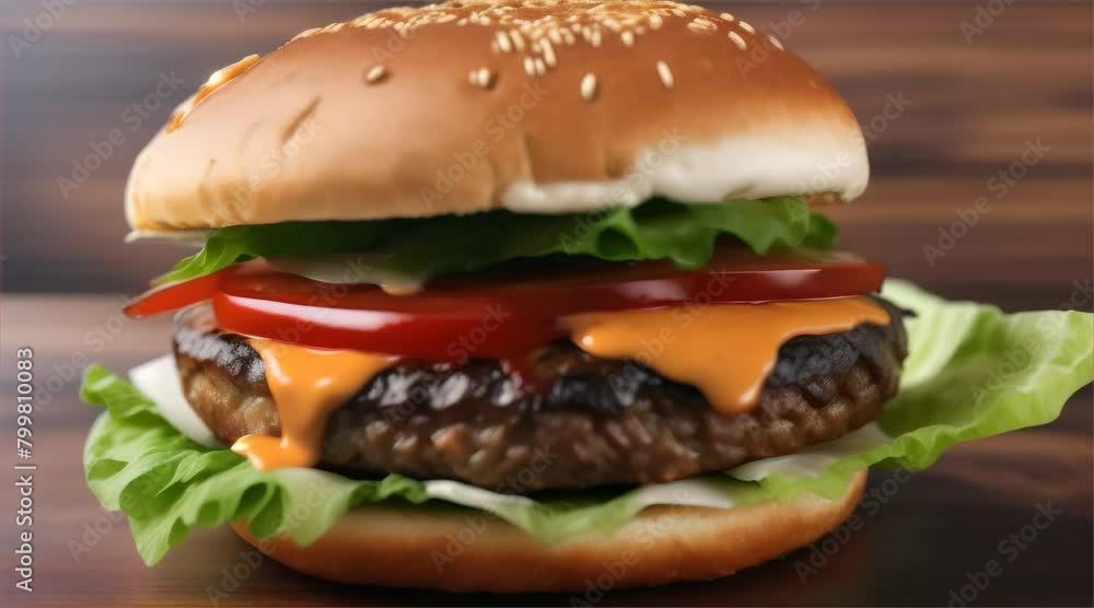 Fast Food Combo: Hamburger with Cheese, Beef Patty, Lettuce, Tomato and Fries on plate. Fast Food Combo: Hamburger with Cheese, Beef Patty, Lettuce, Tomato and Fries on plate.