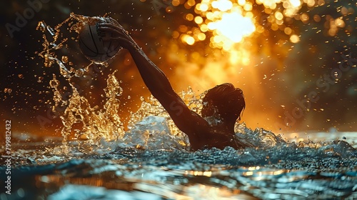 Dramatic Athletic Scene: Water Polo Player in Motion © Maquette Pro