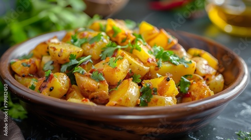 Jeera Aloo Recipe - Indian Spiced Potatoes Authentic Dish Professional Food Styling for Menu Delicious Vegan Side Easy Indian Cuisine