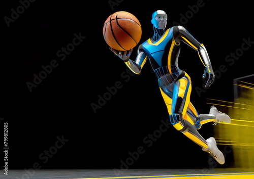 スポーツの概念で人工知能を搭載した人型ロボットのバスケットボール選手