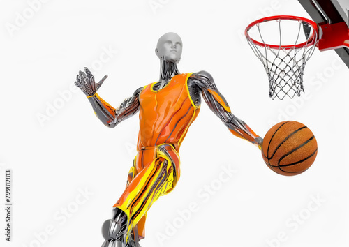 スポーツの概念で人工知能を搭載した人型ロボットのバスケットボール選手