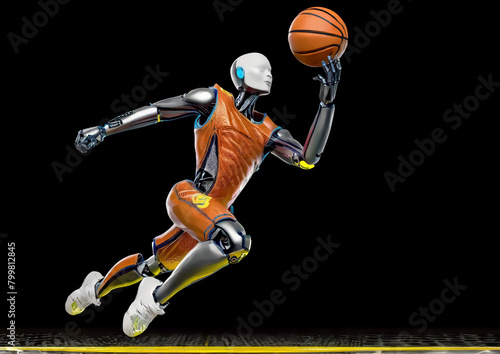 スポーツの概念で人工知能を搭載した人型ロボットのバスケットボール選手