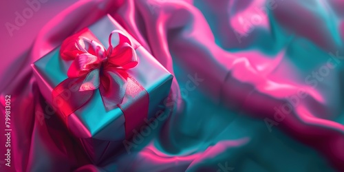 Vibrant gift with a satin bow on a silky background.