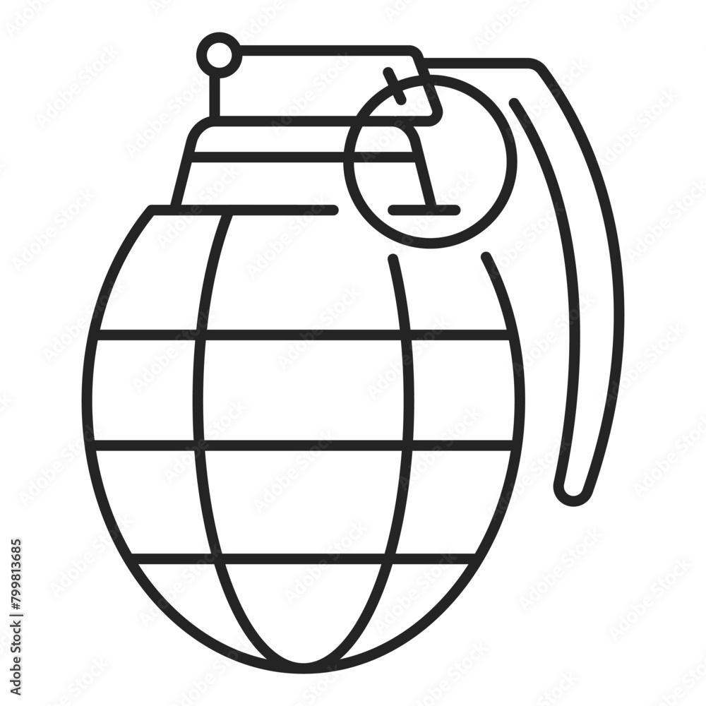 Hand grenade line icon vector isolated. Illustration of a weapon, military symbol. Explosive weapon. Hand grenade line icon vector isolated. Illustration of a weapon, military symbol. Explosive weapon.