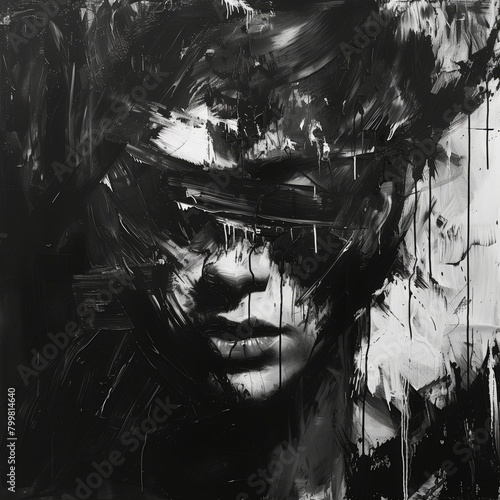Abstract Expressionist Painting of a Human Visage in Monochrome