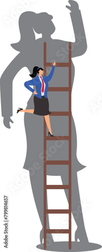 Businesswoman climbs the ladder to the shoulders of giants