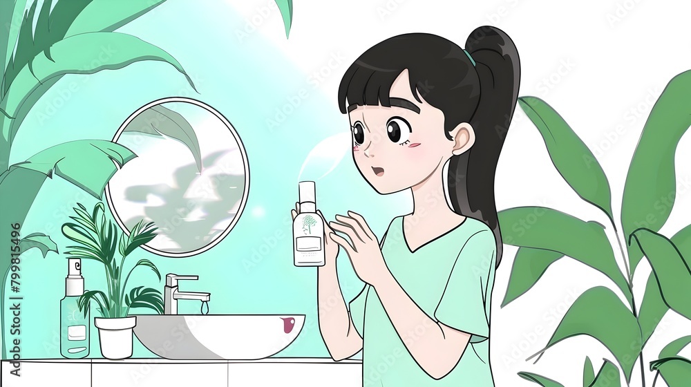 Woman applying moisturizer for healthy glowing skin in a natural plant filled setting Woman applying moisturizer for healthy glowing skin in a natural plant filled setting