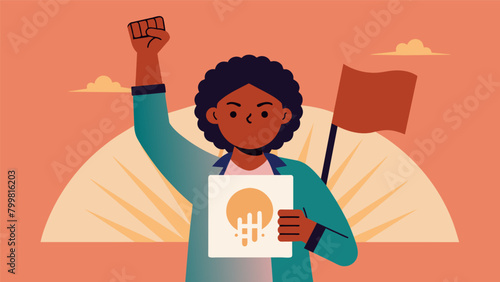 An activist holding up a sign with a powerful message related to the fight for emancipation and its continued relevance.. Vector illustration