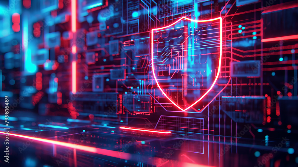 An intricate representation of data protection with a glowing shield symbolizing cybersecurity in a digital world An intricate representation of data protection with a glowing shield symbolizing cybersecurity in a digital world