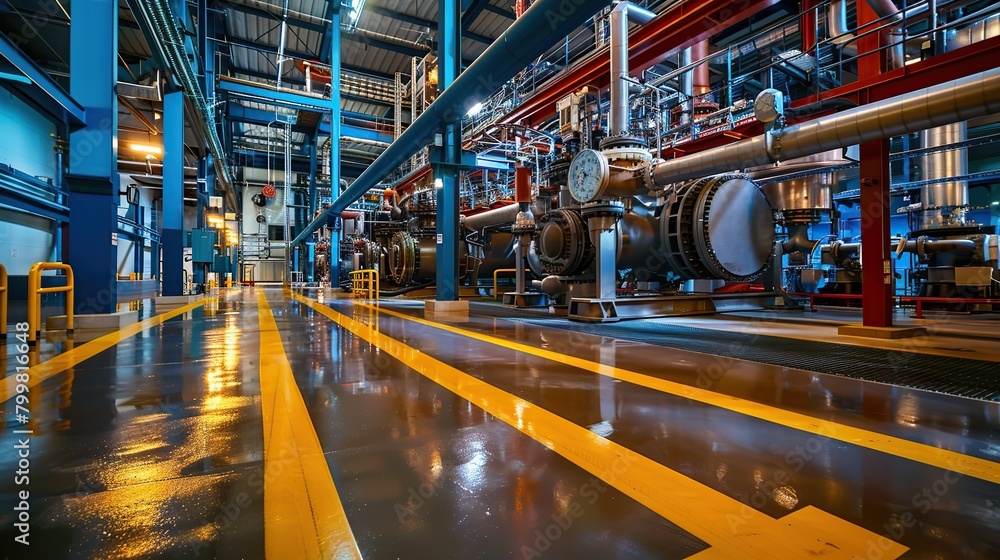 Obraz premium Equipment and piping on big factory. copy space for text.