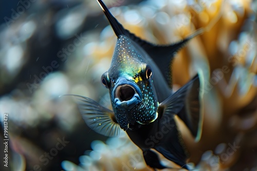 An angelfish showing its teeth in an open-mouth display. Concept Angelfish, Display, Teeth, Open-mouth, Behavior