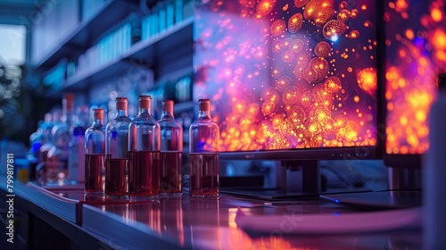 A quantum dot display emitting vibrant colors with high brightness and contrast, Display in focus photo
